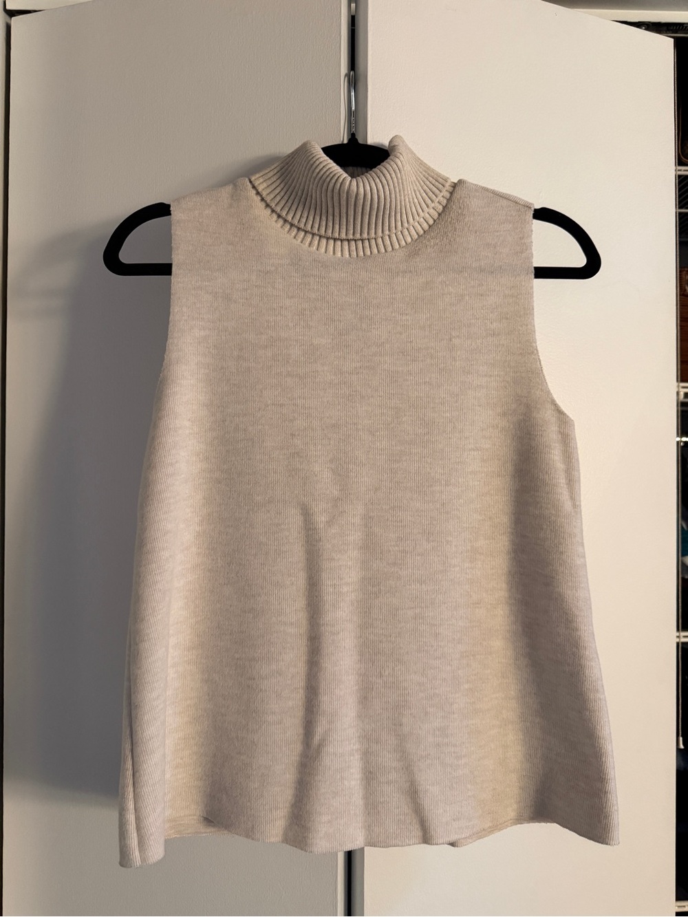 Zara Cream Sleeveless Ribbed Turtleneck Sweater